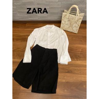 ザラ(ZARA)のZARA ボリューム袖　スカラップ　ブラウス　白シャツ(シャツ/ブラウス(長袖/七分))