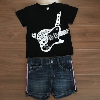 ROCKギターTシャツとデニムパンツ　サイズ90(その他)