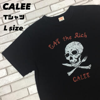 キャリー(CALEE)の古着 CALEE キャリー 日本製 tシャツ カットソー スカル ロゴ 黒 L(Tシャツ/カットソー(半袖/袖なし))