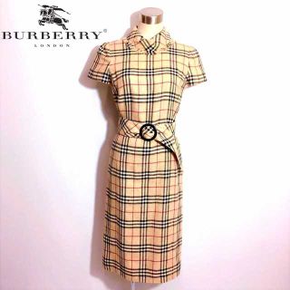 バーバリー(BURBERRY)の極美品 バーバリーロンドン チェック ワンピース ベルト付き シルク混(ロングワンピース/マキシワンピース)