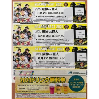 ハンシンタイガース(阪神タイガース)の【ぶんたん様専用】阪神vs巨人 6月20日(日)甲子園アイビーシートチケット3枚(野球)