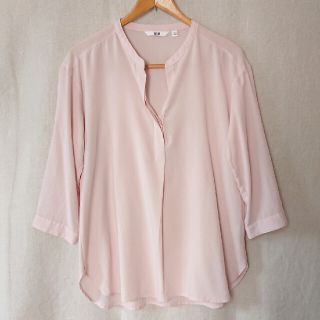 ユニクロ(UNIQLO)のUNIQLO スキッパーカラー7分丈ブラウス〈M〉ピンク(シャツ/ブラウス(長袖/七分))