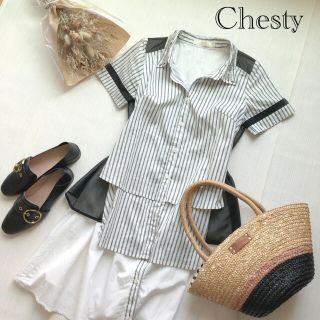 チェスティ(Chesty)のチェスティ　ストライプチュールコンビワンピース(ひざ丈ワンピース)