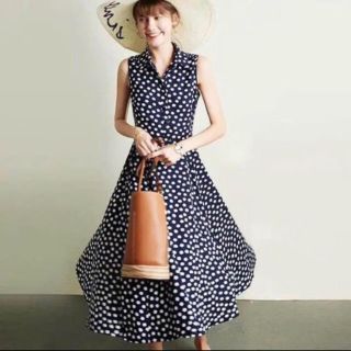 ケイトスペードニューヨーク(kate spade new york)のKatespade Newyork クラウドドット柄ネイビーロングワンピース(ロングワンピース/マキシワンピース)