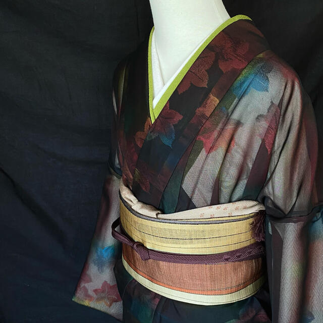 〈紅葉🍁模様の紗の着物〉SALE 織り出し L サイズ　夏着物﻿ | フリマアプリ ラクマ
