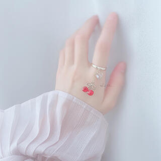 Cherry & zirconia heart gold ring(リング)
