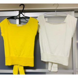 トランテアンソンドゥモード(31 Sons de mode)の【2枚セット】リボン🎀トップス　イエロー&ホワイト(カットソー(半袖/袖なし))