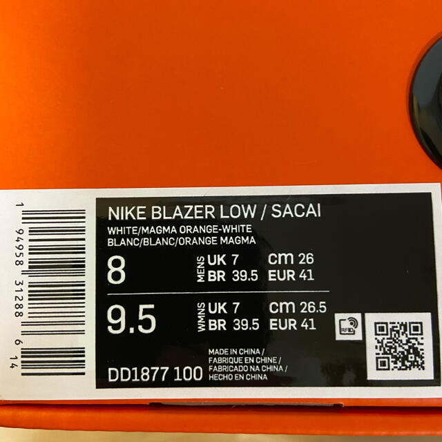 NIKE(ナイキ)のNIKE x sacai blazer ブレーザーLOW MagmaOrange メンズの靴/シューズ(スニーカー)の商品写真