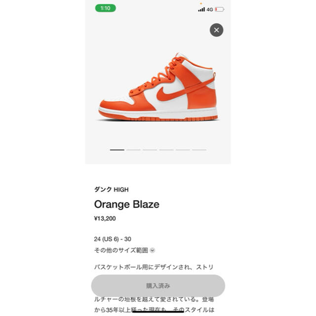 NIKE(ナイキ)のNIKE DUNK HI RETRO ORANGE BLAZE 【29cm】 メンズの靴/シューズ(スニーカー)の商品写真