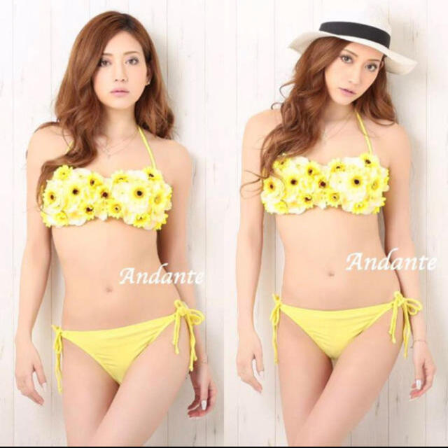 ANDANTE(アンダンテ)の新品☆ひまわりお花3D水着2☆イエロー レディースの水着/浴衣(水着)の商品写真