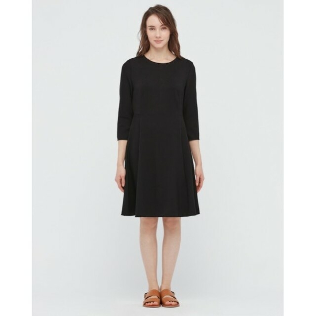 UNIQLO - (美品)ユニクロ♡ストレッチダブルフェイスフレアワンピース