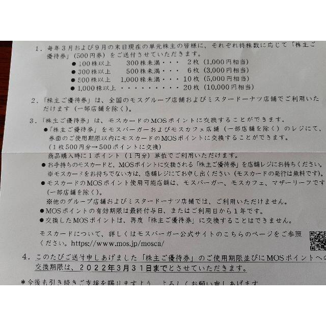 モスバーガー(モスバーガー)のモスフード株主優待券　5000円分【ラクマパック使用】 チケットの優待券/割引券(レストラン/食事券)の商品写真