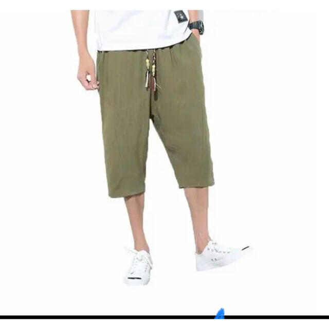 L　メンズ　アーミー　グリーン　サルエルパンツ　ハーフパンツ　ショートパンツ　夏 メンズのパンツ(サルエルパンツ)の商品写真