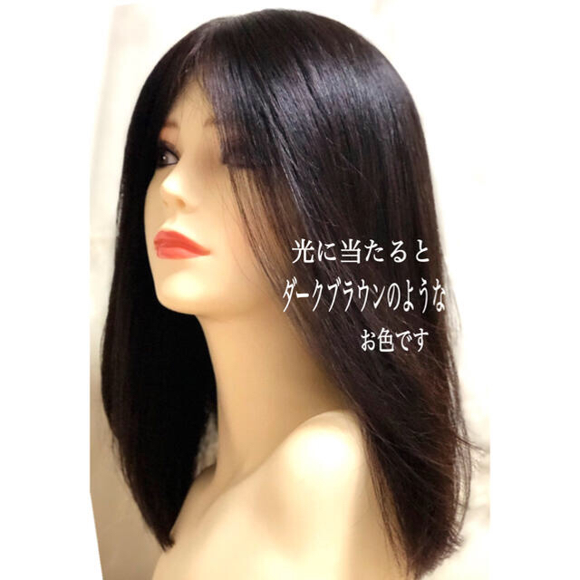 高級レミー人毛100% 【40㎝ 】自然な黒 総手植え フルウィッグ