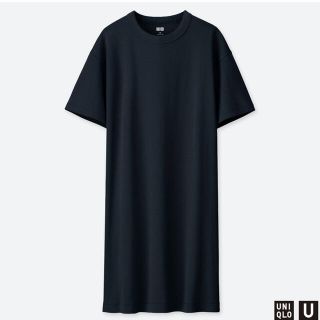 ユニクロ(UNIQLO)のUNIQLO U ユニクロユー　クルーネックTワンピース　黒(ひざ丈ワンピース)