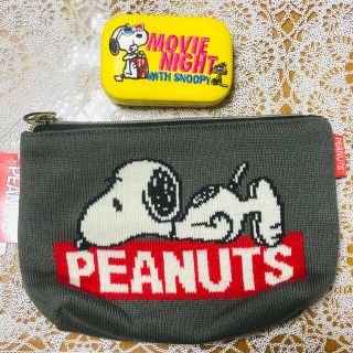 スヌーピー(SNOOPY)のSNOOPY ニットポーチ＆ミラー付きケースの2点セット(ポーチ)