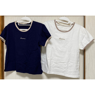chocomee  リンガーTシャツ ホワイト・ネイビー 2枚セット(Tシャツ(半袖/袖なし))