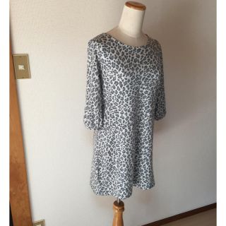 ダブルクローゼット(w closet)の美品 七分袖ヒョウ柄チュニックワンピース(ミニワンピース)