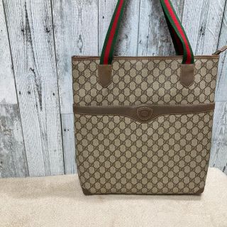 グッチ(Gucci)のOLD GUCCI トートバッグ　PVC レザー　ブラウン　GGキャンバス(トートバッグ)