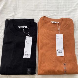 ユニクロ(UNIQLO)のUNIQLO メンズ　クルーネックT 長袖　ブラック　オレンジ　2枚セット(Tシャツ/カットソー(七分/長袖))