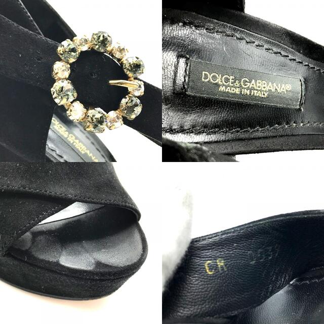 ドルチェアンドガッバーナ DOLCE&GABBANA ハイヒール フロントクロス ビジュー オープントゥサンダル サンダル スエード ブラック ブラック