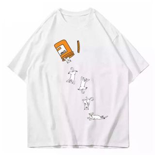 Tシャツ　プリントT  ストリート　猫　白　ヒップホップ　ホワイト(Tシャツ/カットソー(半袖/袖なし))