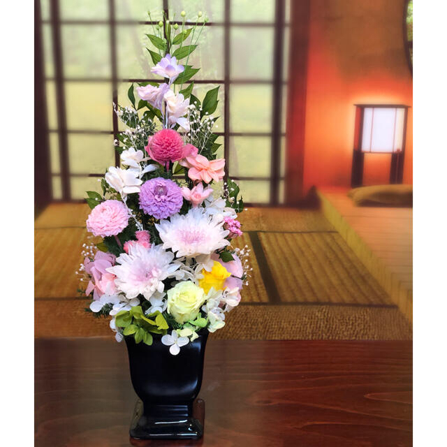 仏花【お供え花 】 ♡ことね菊♡花器つきアレンジ　一対(二基)のサムネイル