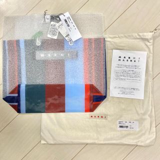 マルニ(Marni)の【新品タグ付き】 Marni ストライプ トートバッグ ラッカーレッド(トートバッグ)