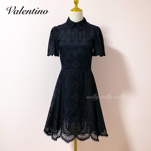 【VALENTINO】刺繍スカラップワンピース