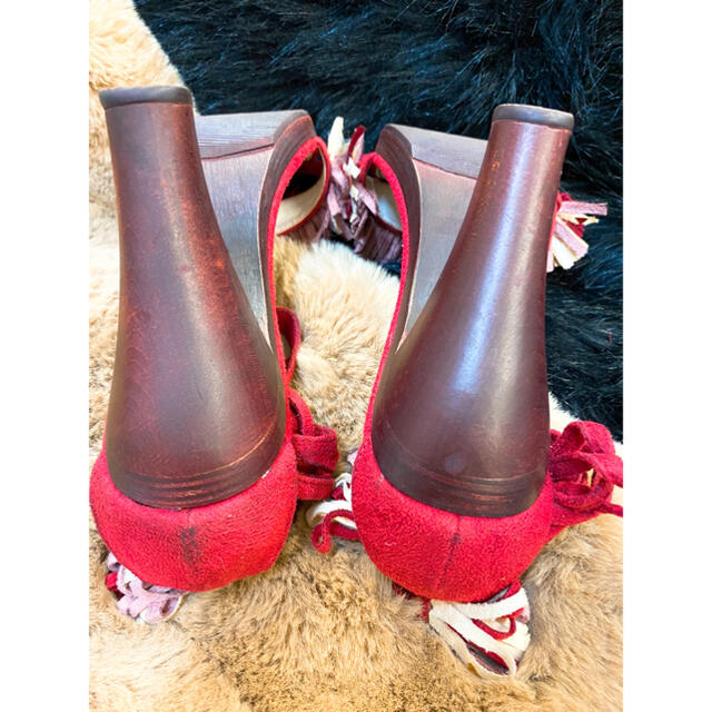ESPERANZA(エスペランサ)の新品未使用品！フリンジが可愛いウッドサンダル  赤・ピンク・白 トリコロール レディースの靴/シューズ(サンダル)の商品写真