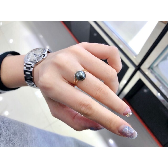 高級】天然タヒチ黒蝶真珠 リング9-10mm k18 レディース アクセサリー