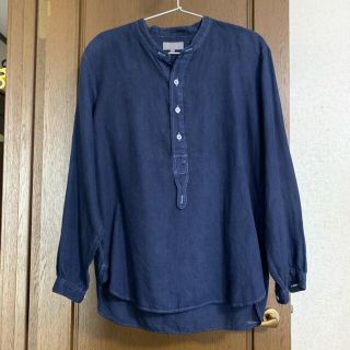 マーガレットハウエル(MARGARET HOWELL)の15SS MARGARET HOWELL リネン バンドカラー シャツ ネイビー(シャツ)