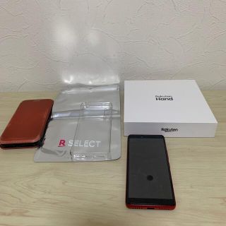 ラクテン(Rakuten)の楽天ハンド　Rakuten hand レッド　付属品未使用　純正ケース付(スマートフォン本体)