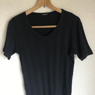 コムサイズム(COMME CA ISM)のコムサ イズム Tシャツ カットソー　黒　ブラック　サイズL　リブ生地(Tシャツ/カットソー(半袖/袖なし))