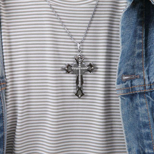 ネックレス メンズ 十字架 クロス パンク系 ブラック シルバー ペンダント 黒 メンズのアクセサリー(ネックレス)の商品写真