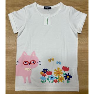 クレードスコープ(kladskap)の【新品】クレードスコープ  Tシャツ ねこ メガネ 花 120 白(Tシャツ/カットソー)