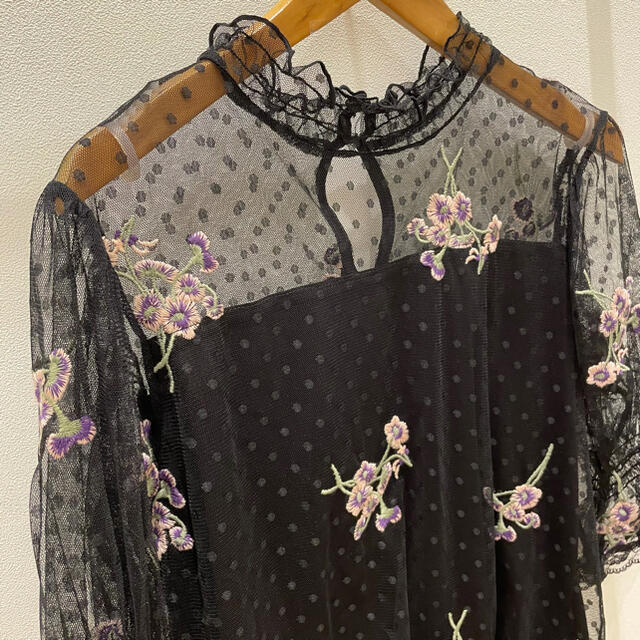 w closet(ダブルクローゼット)のW  closet  花刺繍レースドットシアーブラウス レディースのトップス(シャツ/ブラウス(半袖/袖なし))の商品写真