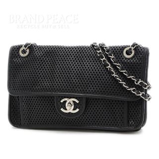 シャネル(CHANEL)のシャネル フレンチリビエラ パンチングメッシュ Wチェーンショルダーバッグ ブラ(ショルダーバッグ)