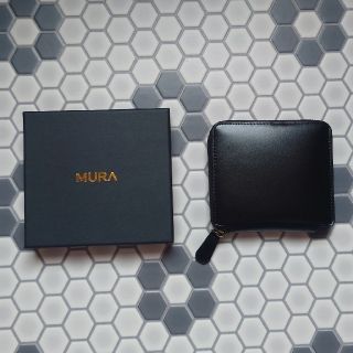 【MURA】ラウンドファスナーコードバン調スプリットレザー 　ブラック(折り財布)