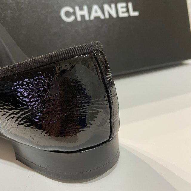 正規品 CHANEL エナメル シワ加工バレリーナシューズ38 - ハイヒール