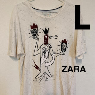 ザラ(ZARA)のZARA MAN ザラ　メンズ　Tシャツ Lサイズ　白　プリント柄　柄シャツ(Tシャツ/カットソー(半袖/袖なし))