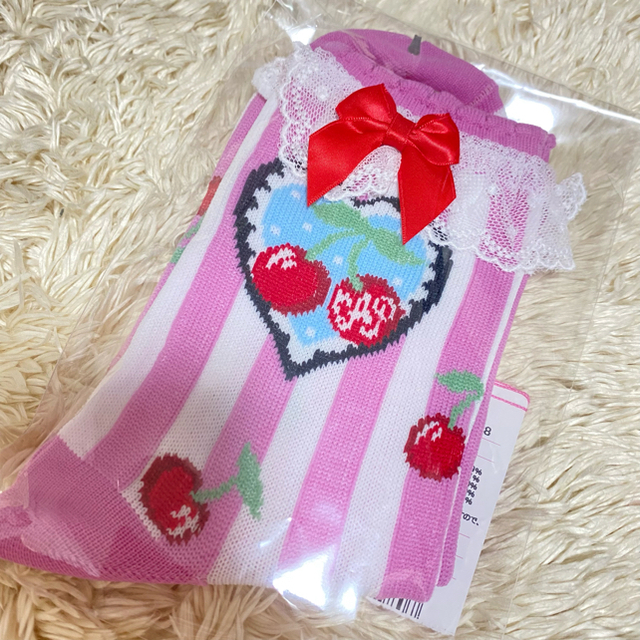 Angelic Pretty(アンジェリックプリティー)のAngelic Pretty♡Cherry Stamp クルー丈ソックス ピンク レディースのレッグウェア(ソックス)の商品写真