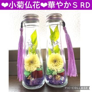 【小菊＆千日紅仏花】〜お供え物ハーバリウム〜❤︎華やか2本セットS❤︎RD(プリザーブドフラワー)