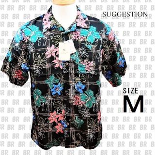 SUGGESTION - 新品　Ｍ　ブラック　花柄アロハシャツ　リゾート　開襟