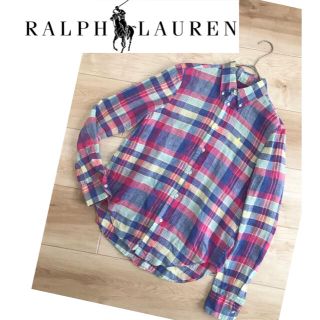 ラルフローレン(Ralph Lauren)の美品　RalphLauren ラルフローレン　リネンチェックシャツ(シャツ/ブラウス(長袖/七分))