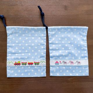 ハンドメイド　刺し子刺繍　コップ袋　歯ブラシ入れ　2個　水玉(ランチボックス巾着)