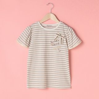 メゾピアノジュニア(mezzo piano junior)のメゾピアノ新品新作タグ付きリボンつきラメボーダーTシャツ140(Tシャツ/カットソー)