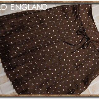 オールドイングランド(OLD ENGLAND)のオールドイングランド　リボン付きプリーツスカート　茶(ひざ丈スカート)