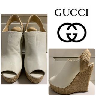 グッチ(Gucci)のGUCCI ホワイトレザー　ウエッジ　サンダル(サンダル)