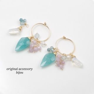 アマゾナイト&レインボームーンストーン❤︎アレンジフープピアス～14kgf～(ピアス)